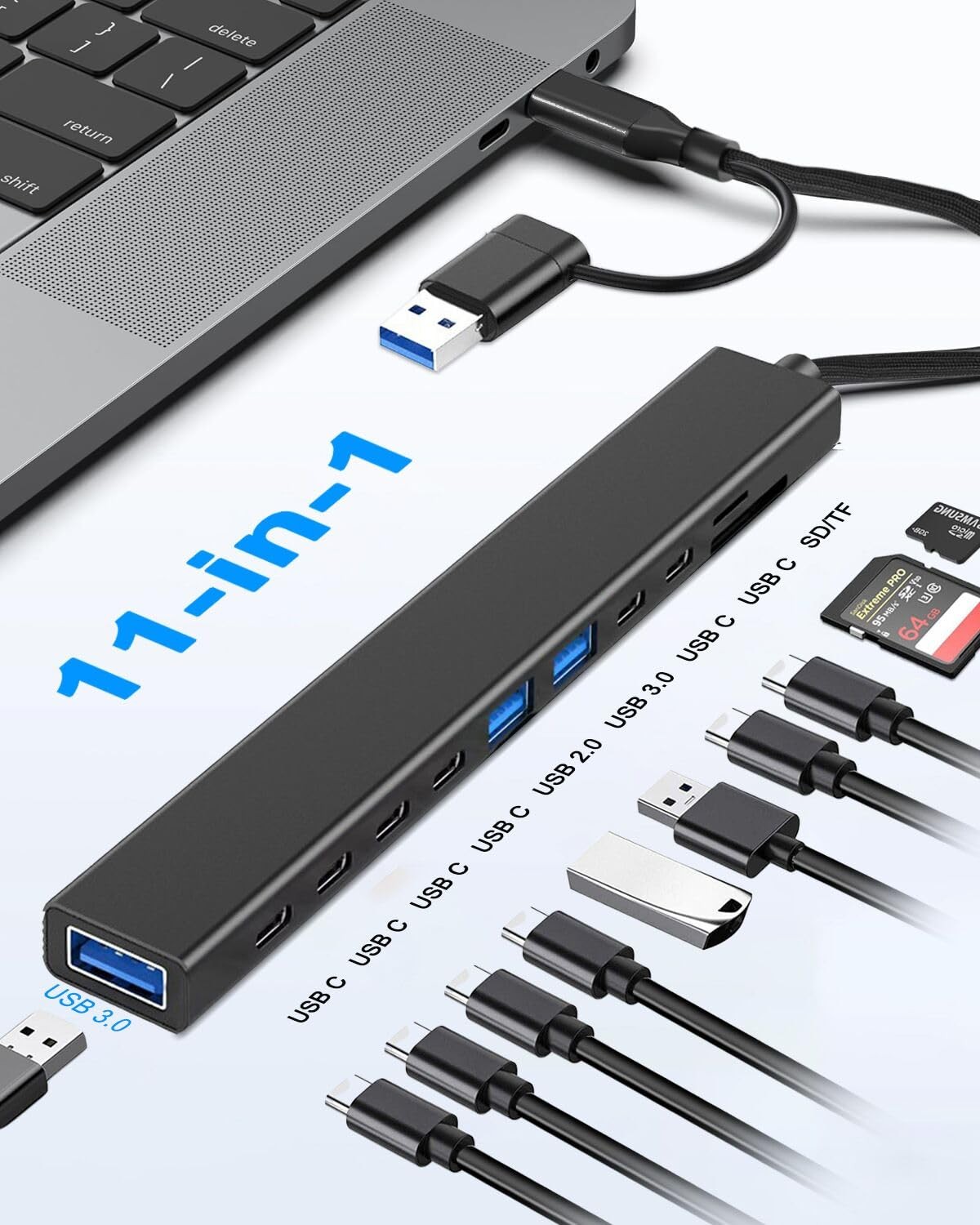 Multi Memory Card Reader 8 in 1 USB Extender SD/TF Adapter USB C USB Hub 3.0 New
