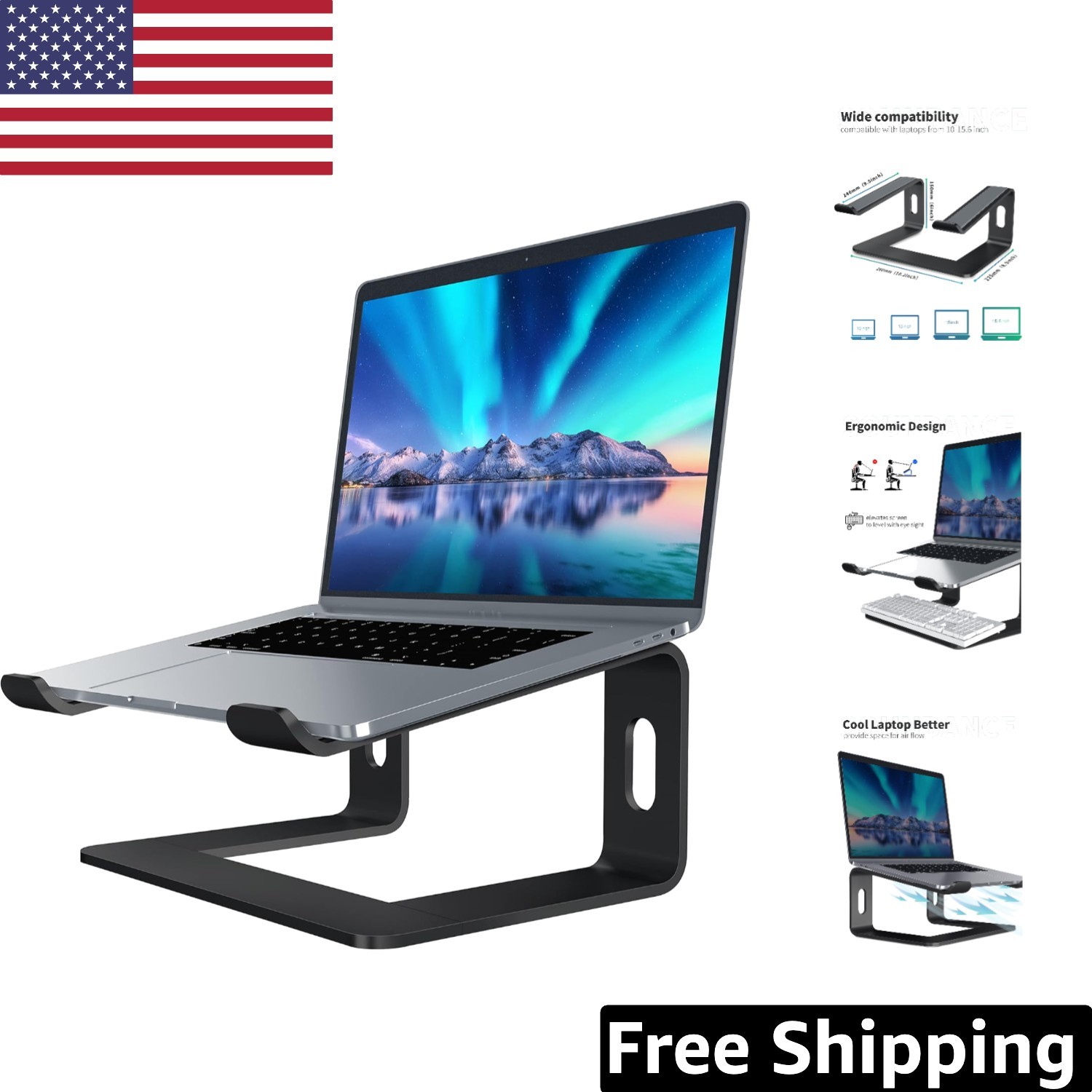 Ergonomic Laptop Stand – Aluminum Riser for Optimal Comfort & Airflow (10-15.6″)
