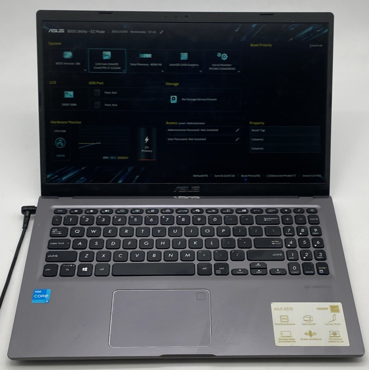 Asus F515E 15.6″ i3-1115G4 3.0GHz 4GB Bios Only No Storage No OS
