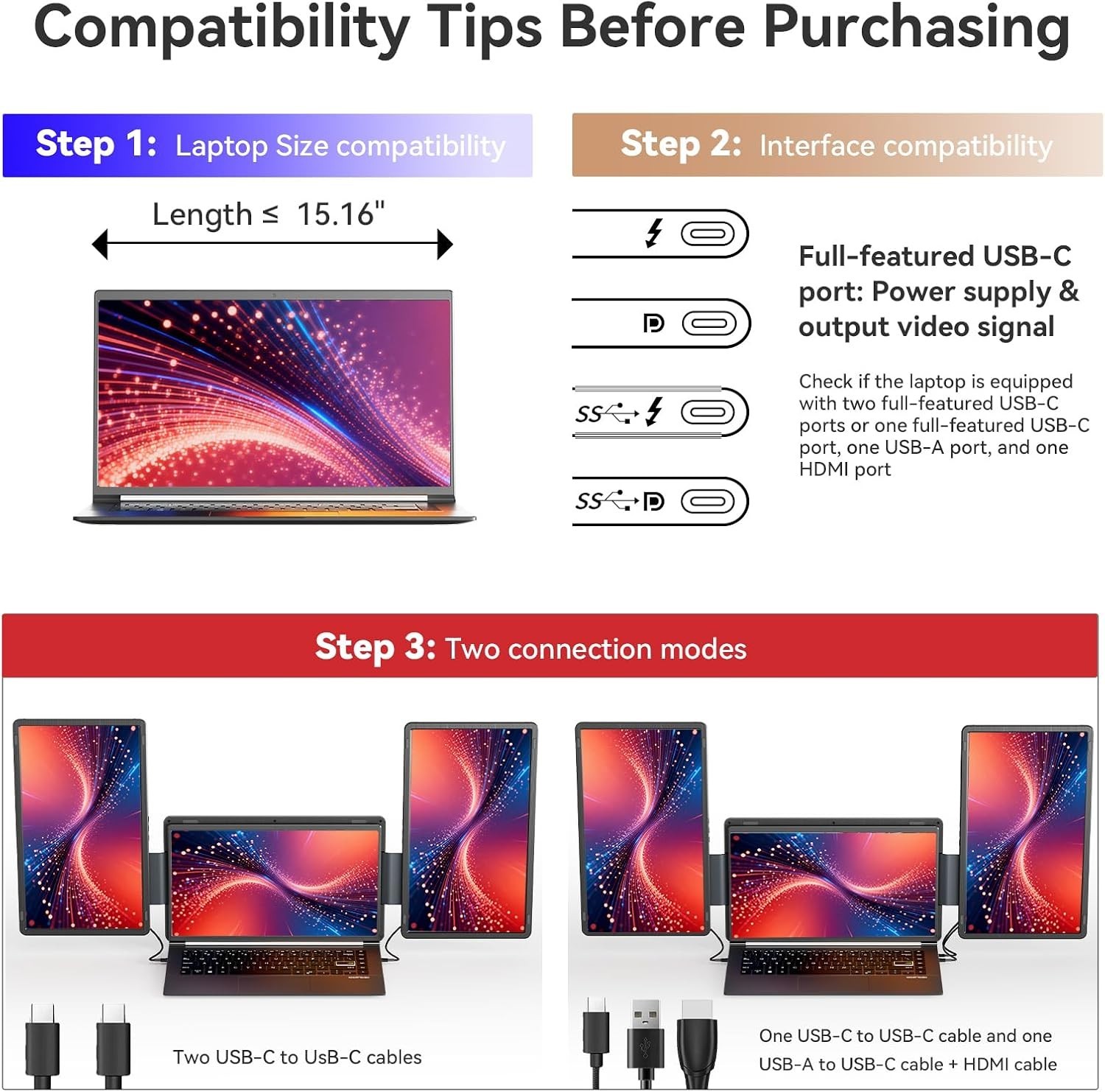 LXU S9G 16″ 1200P IPS Portable Laptop Screen Extender Monitor USB-C HDMI