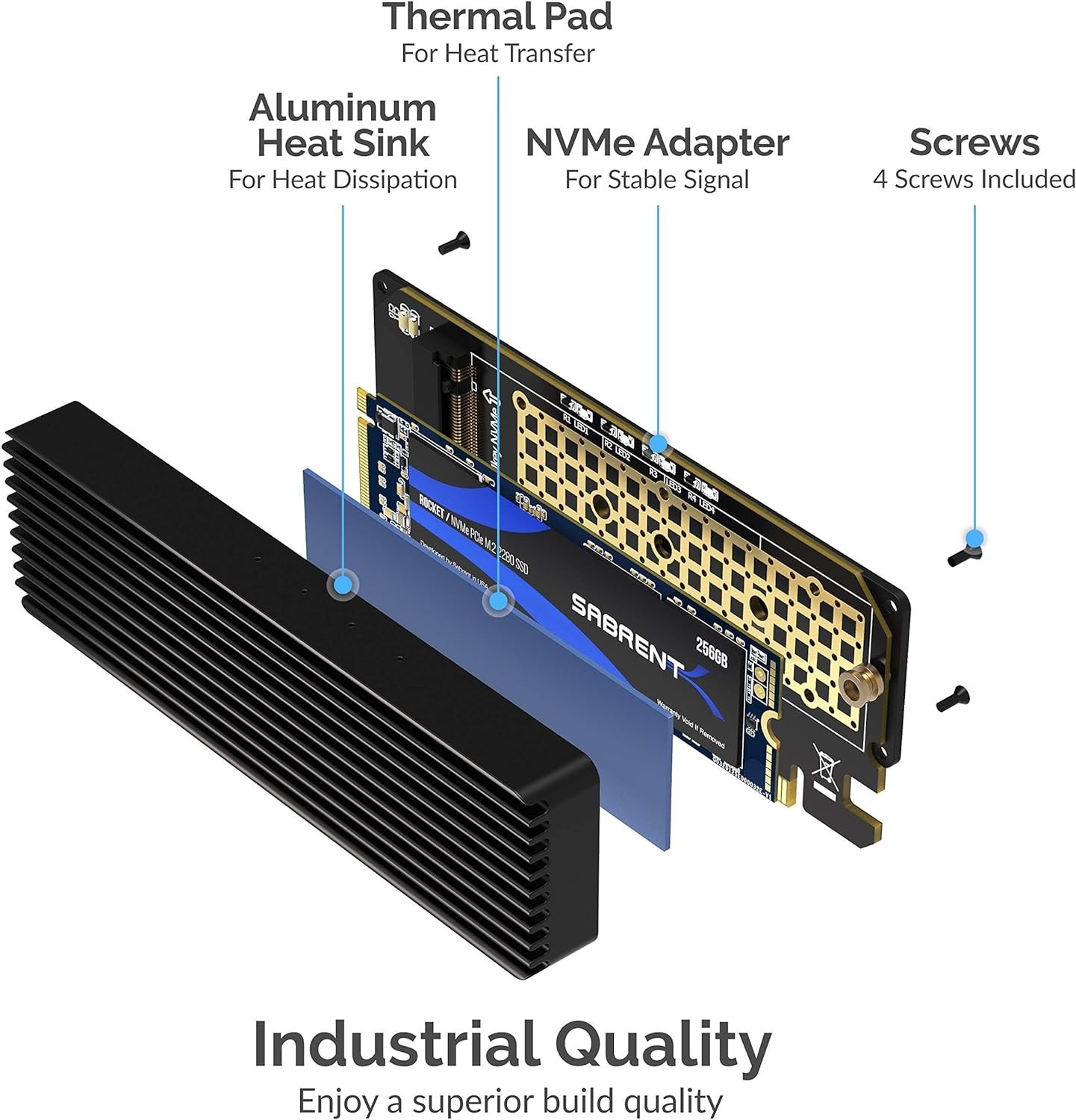 Durable M.2 NVMe PCIe X16/X8/X4 SSD Adapter with Easy Installation and Heatsink