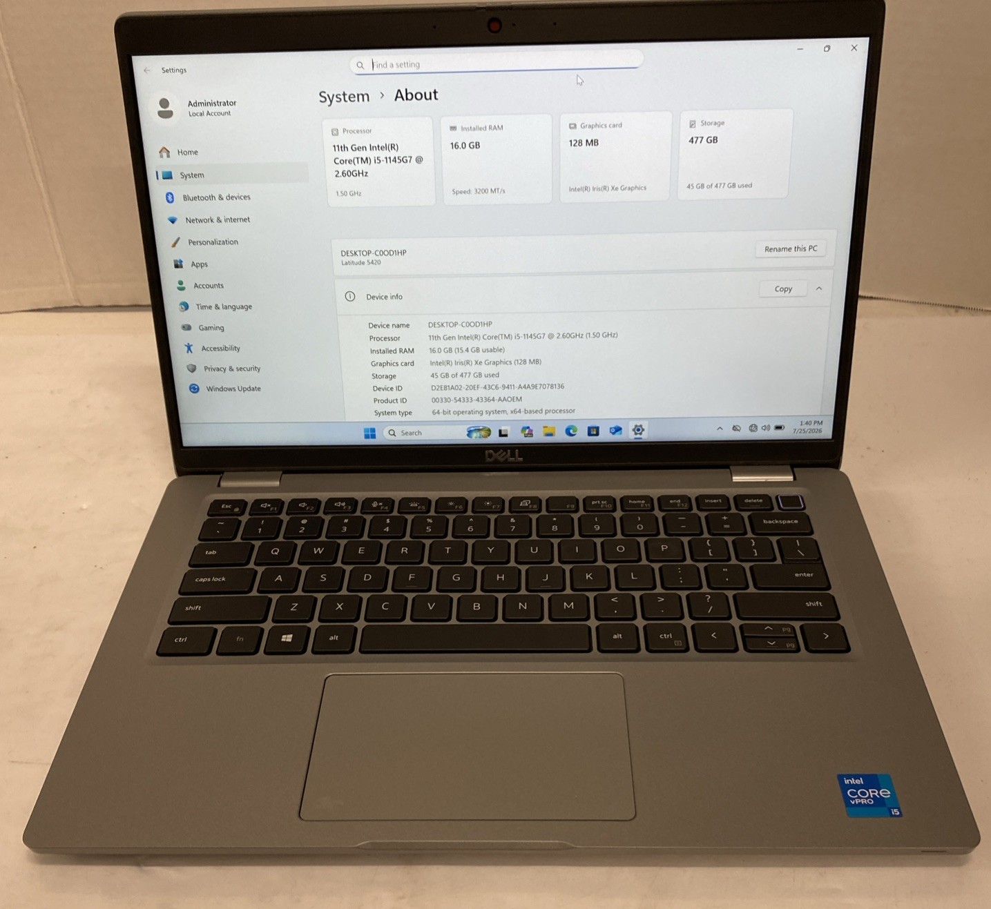 DELL LATITUDE 5420 i5-1134G7 2.40GHz LAPTOP 16GB RAM 500GB SSD WINDOWS 11 PRO