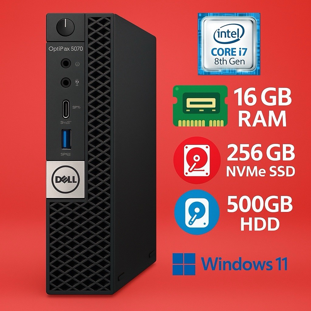 Dell Optiplex 7060 MFF Core i7-8700T 2.4Ghz 16GB RAM 256GB NVMe+500GB HDD W11P