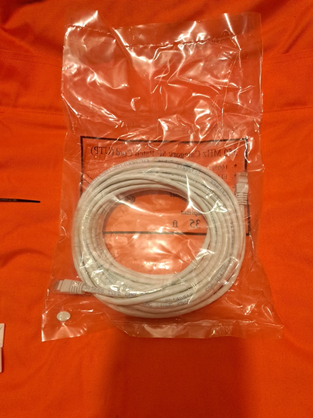 Cat 5e Patch Cord Cable 35ft 100% Copper 350MHz UTP 35 Ft + Mounts & Ties New