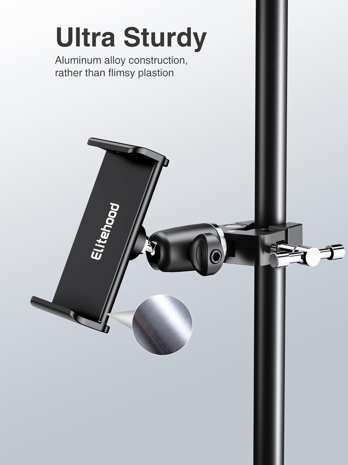 elitehood Metal iPad Holder for Mic Stand, 4.5in – Single Ball Joint, Black