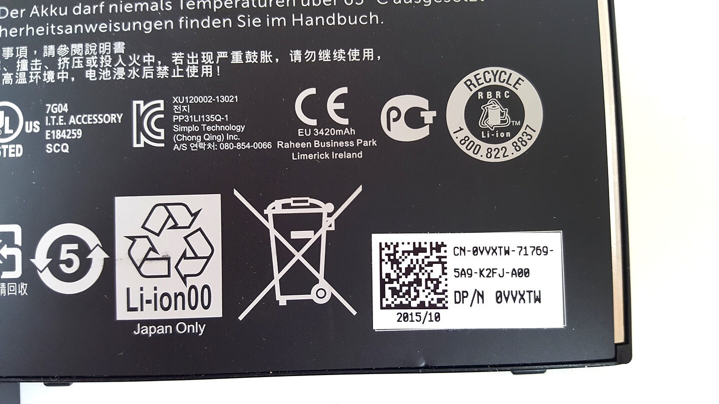 Dell Latitude E5250 E5450 E5550 3150 3160 38Wh Li-Ion Laptop Battery RYXXH VVXTW
