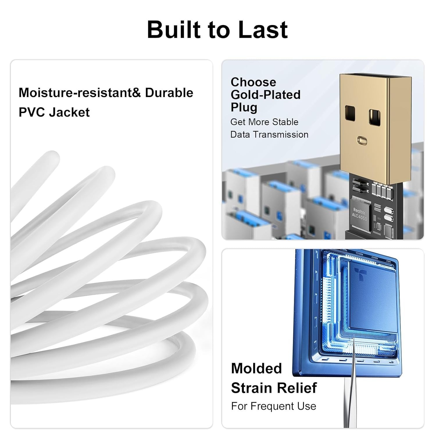 10FT USB Extension Cable Type A Male to Female USB 2.0 Data Cord White