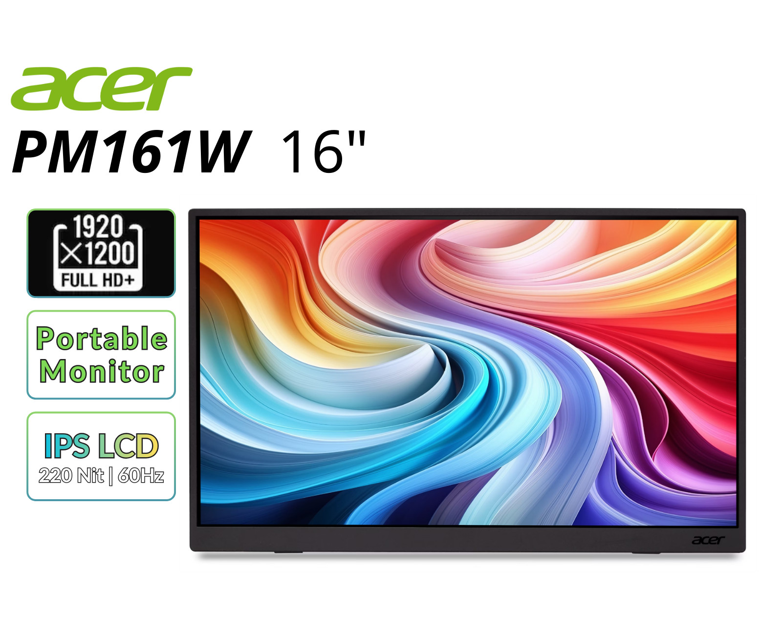 Acer 16″ Portable Monitor IPS LCD 1920×1200 60Hz 6ms USB-C+MiniHDMI Refurbished