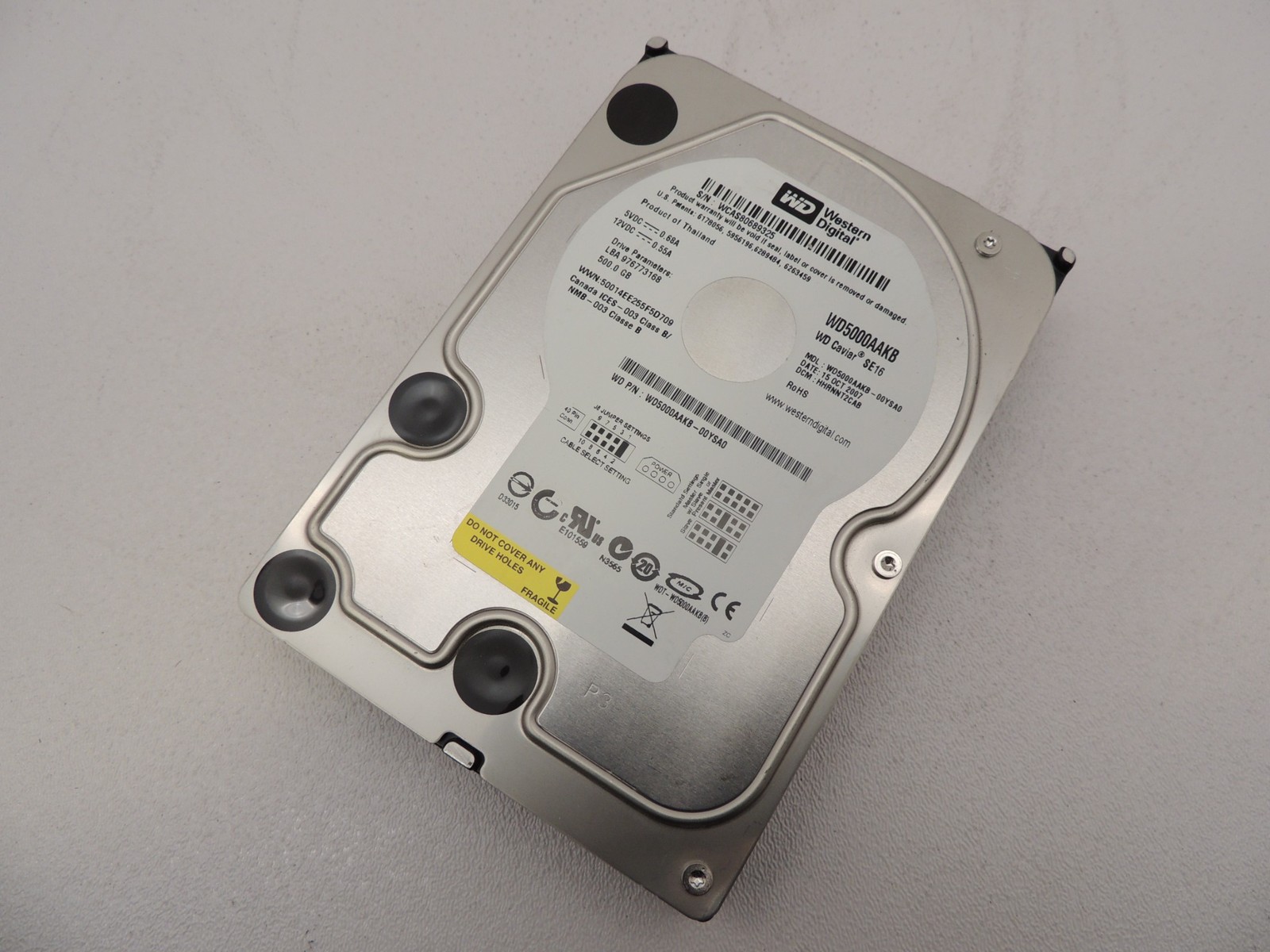 Western Digital WD5000AAKB-00YSA0 500GB 3.5″ IDE Hard Disk Drive 100% Health