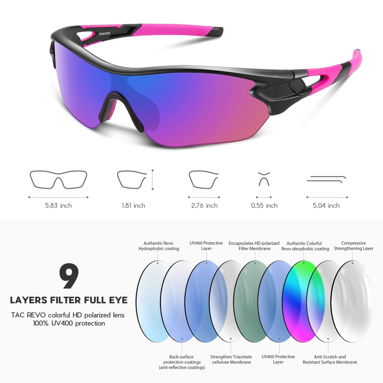 BEACOOL Polarized Sports Sunglasses for Men Women Youth Baseball Cycling Runn…