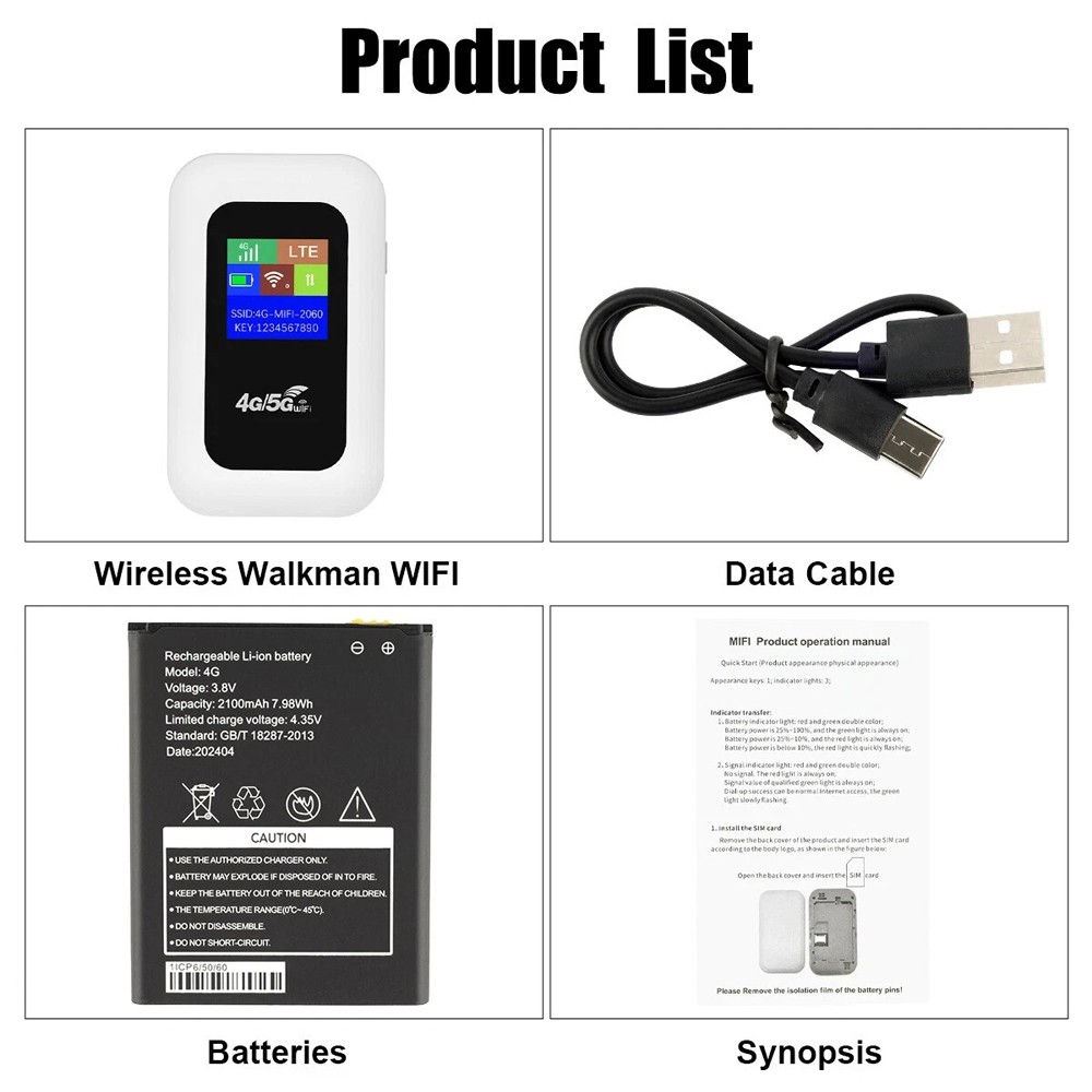 Unlocked 5G WiFi Router Mobile Hotspot Network MIFI With LCD & 3000mAh Battery