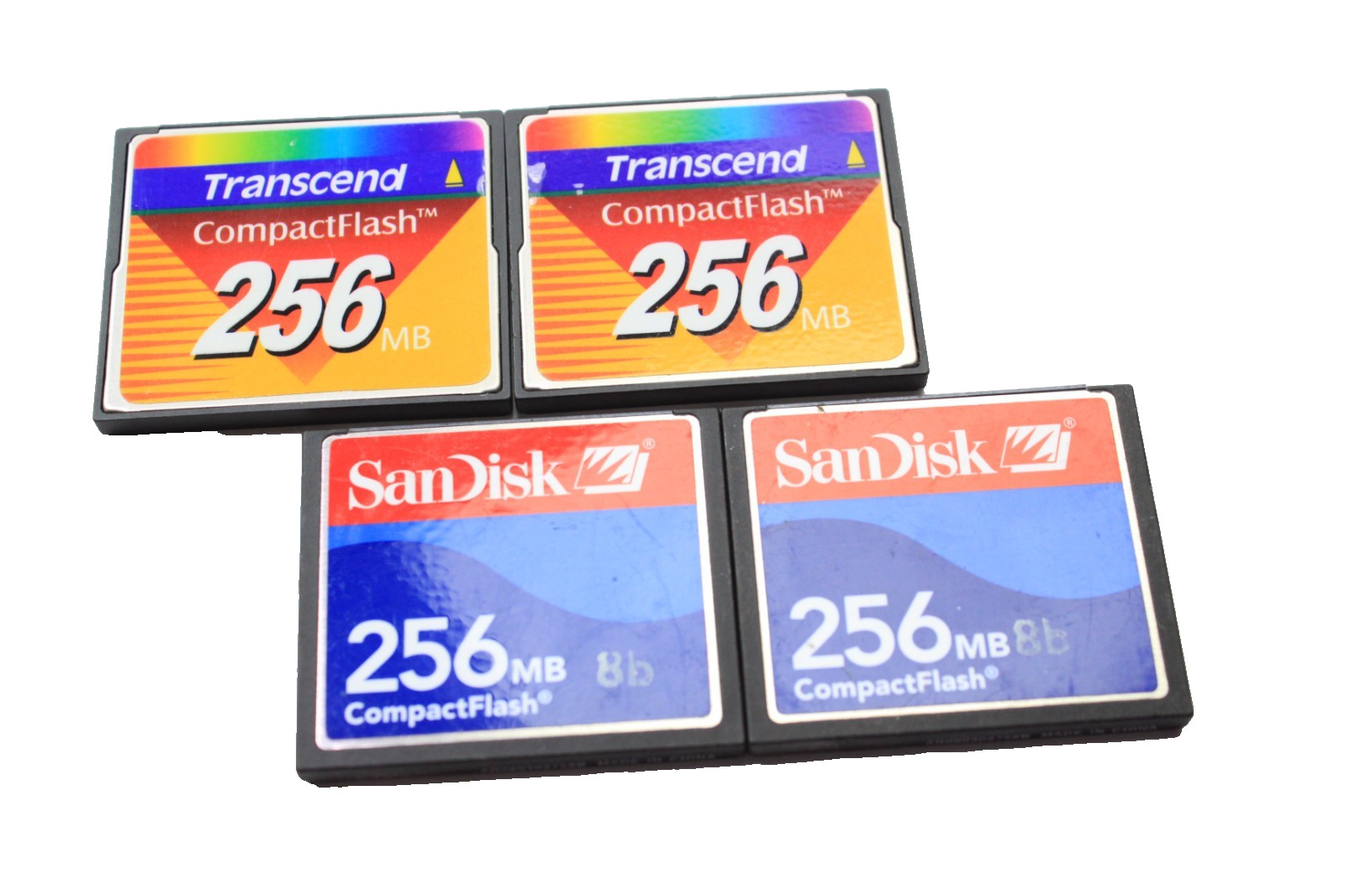 Lot of 4 CompactFlash 256MB Memory Cards 2 SanDisk & 2 Transcend Working