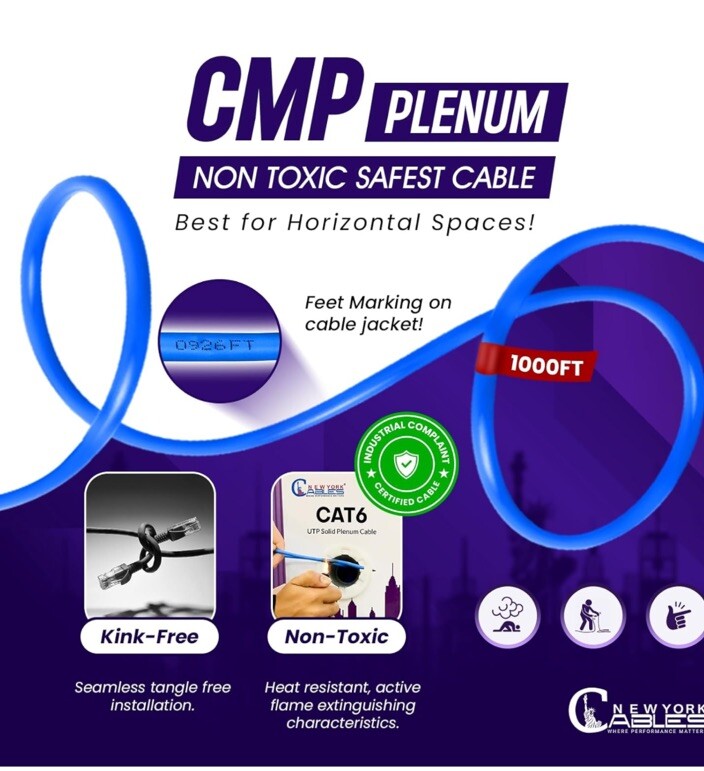 CAT6 Plenum 1000ft Bulk CMP 23AWG 550MHz UTP Ethernet Network Cable Blue