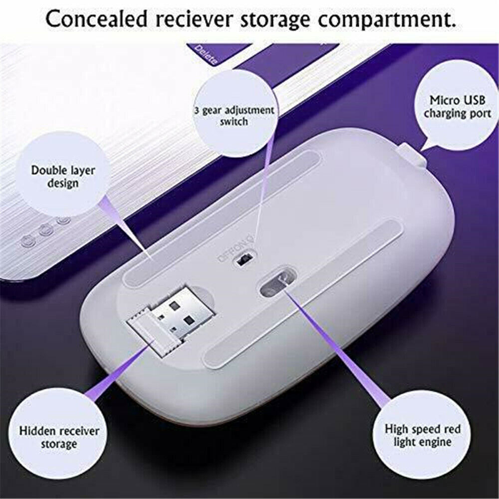 2.4GHz Wireless Optical Mouse USB Rechargeable RGB Cordless Mice For PC Laptop