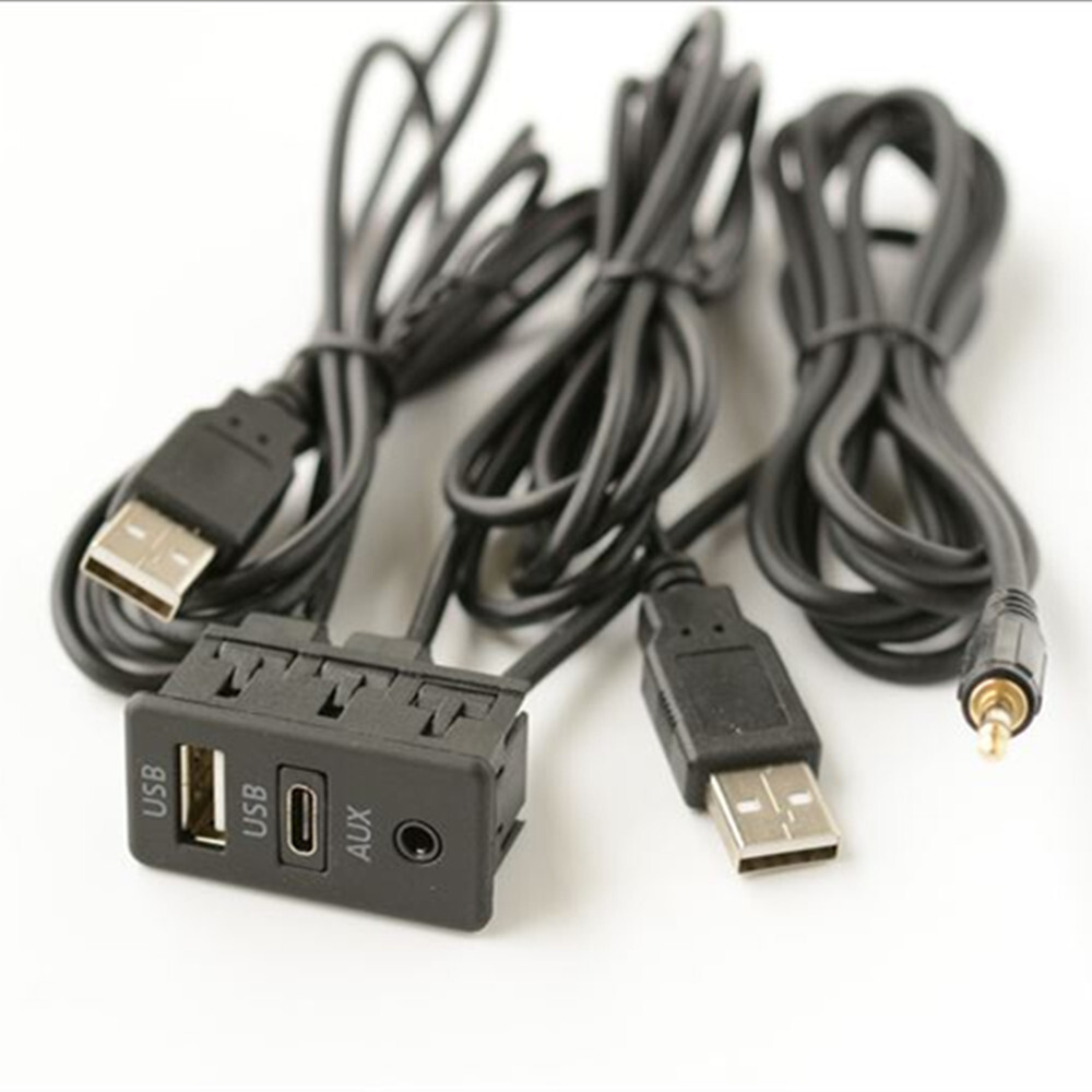 Dual USB Port Dash AUX Flush Panel Mount Extension Cable Adapter For Car Truck