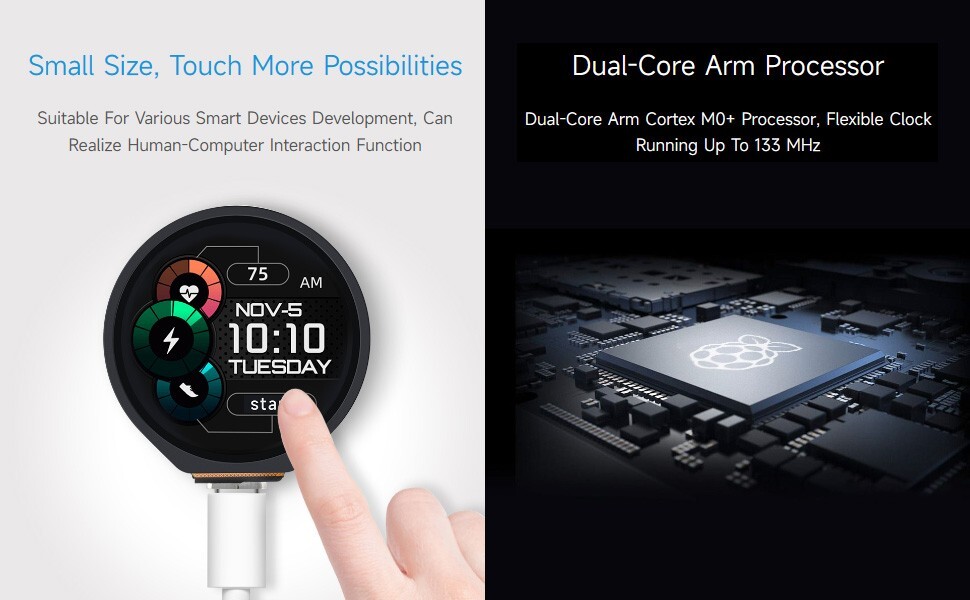 RP2040 Microcontroller Development Board with 1.28inch Round Touch LCD Waveshare