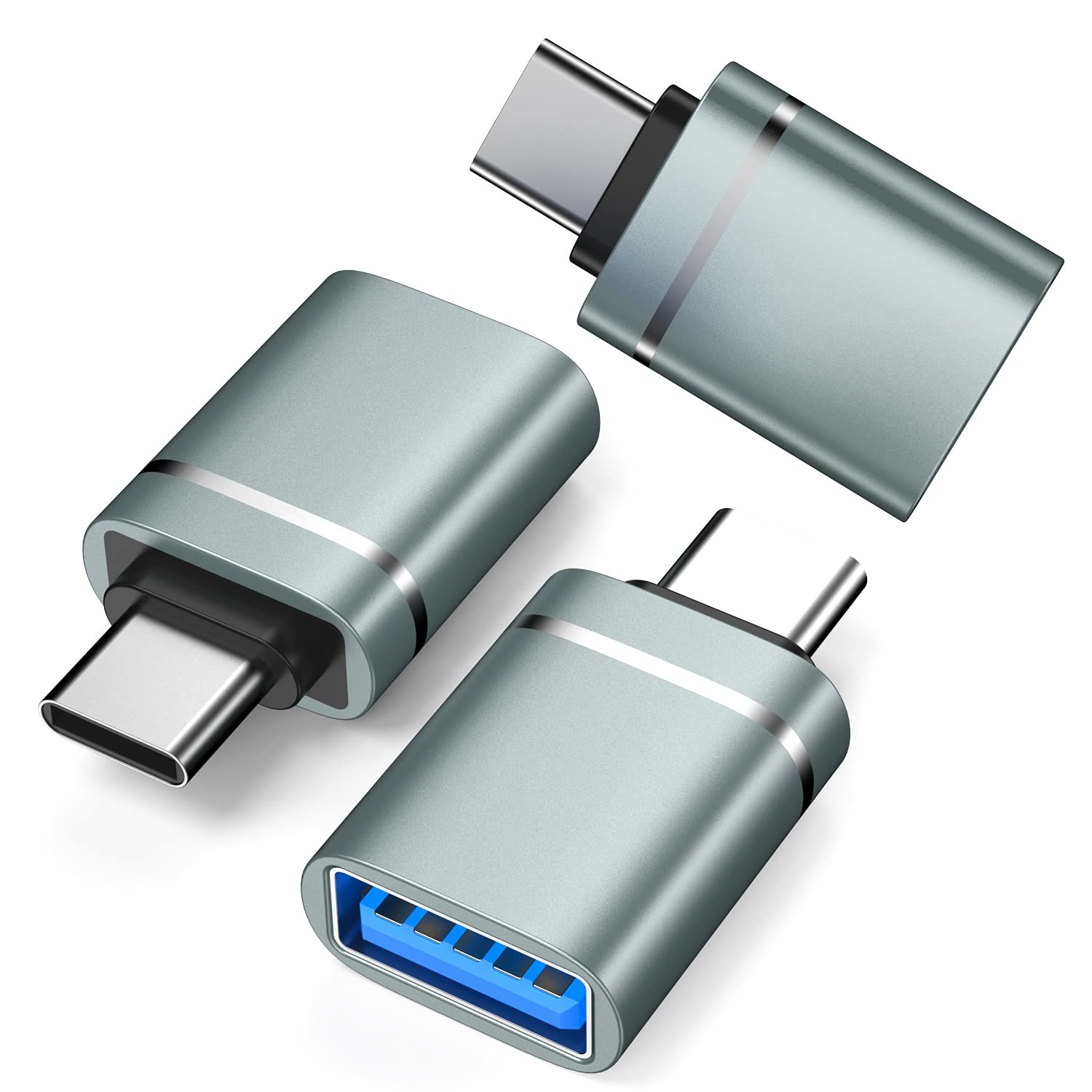 USB-C to USB3.0 Adapter 3-Pack Type-C Male to USB-A Female OTG Adapter Gray Set