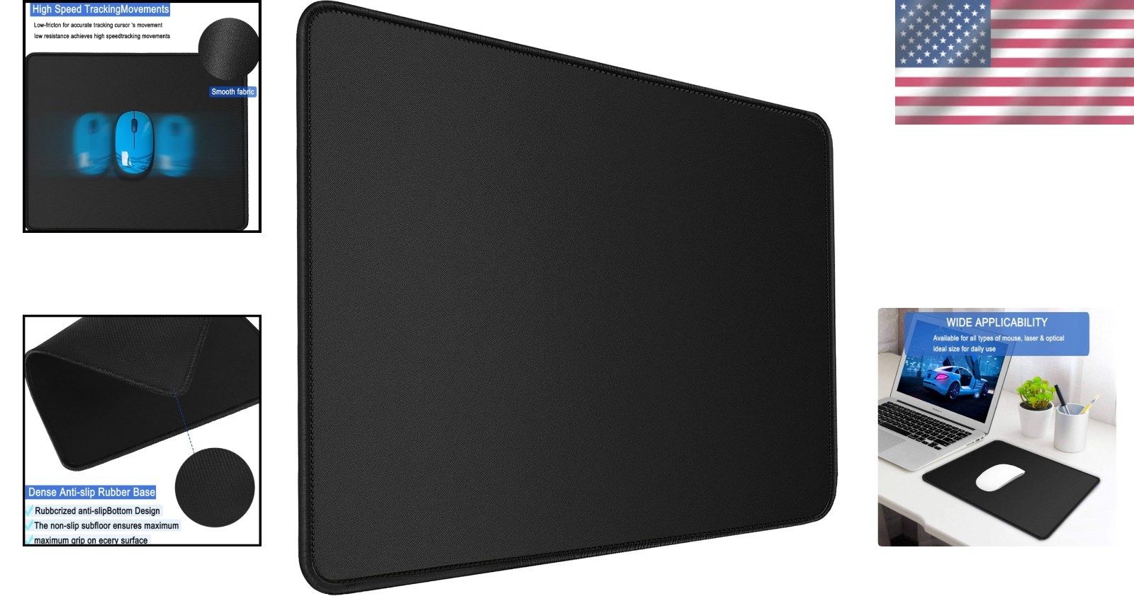 Double Stitched Gaming Mouse Pad 14.9″ x 11.7″ – Elegant Black Design