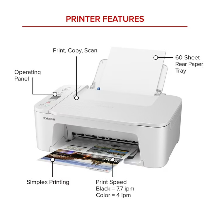 Canon PIXMA TS3722 Wireless All-In-One Inkjet Printer for Home Office