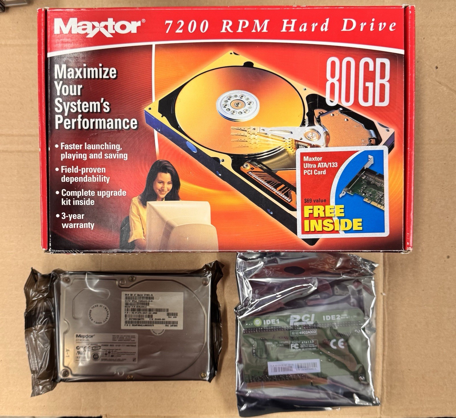 Maxtor 7200 RPM Hard Drive MaxBlast Plus 80 – Ultra ATA/133 PCI Card – NIB NEW**