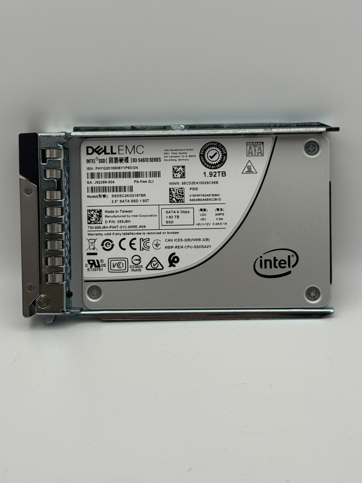 55J8H Dell Intel D3-S4610 1.92TB SATA 6Gb/s 2.5″ MU SSD 055J8H SSDSC2KG019T8R