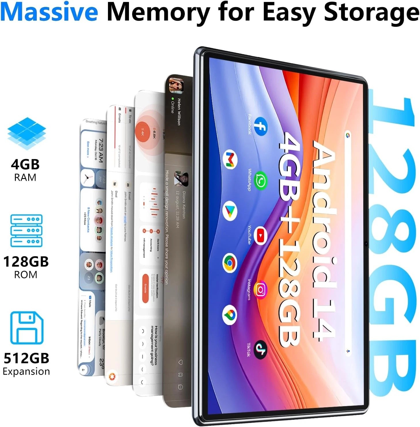 SGIN 10.1 Inch Tablet Android 13 4GB RAM 128GB ROM Octa-Core Google 5G WiFi