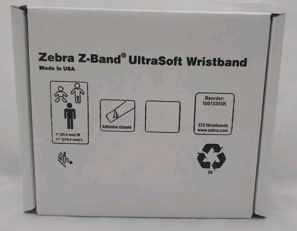 6 Pk Zebra 10015355K 1″×11″ Adult Z-Band UltraSoft Wristband Cartridge 175 White