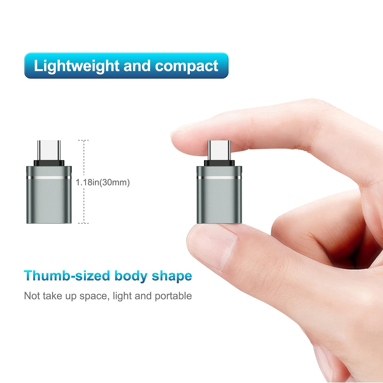 USB-C to USB3.0 Adapter 3-Pack Type-C Male to USB-A Female OTG Adapter Gray Set