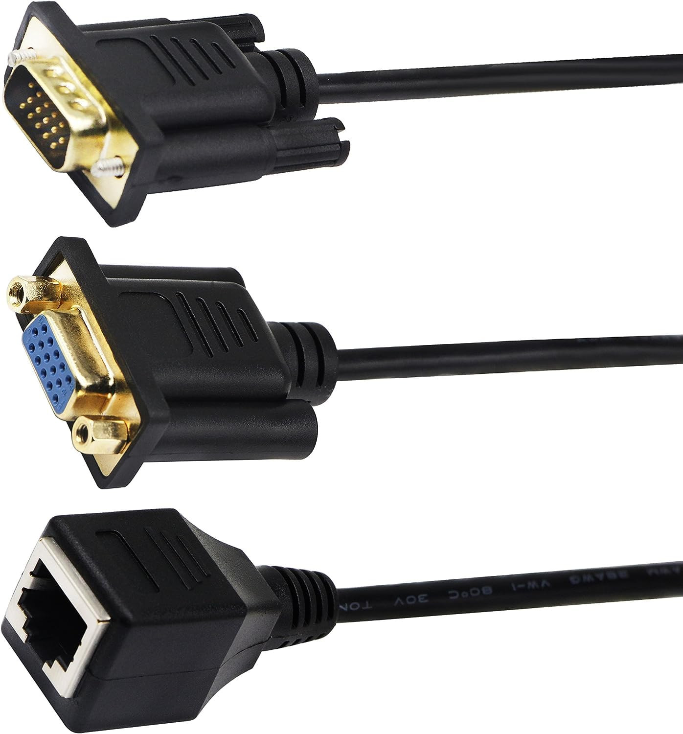 Zdycgtime RJ45 to VGA Cable, VGA 15-Pin Port Female&Male to RJ45 Female Cat5/6 E