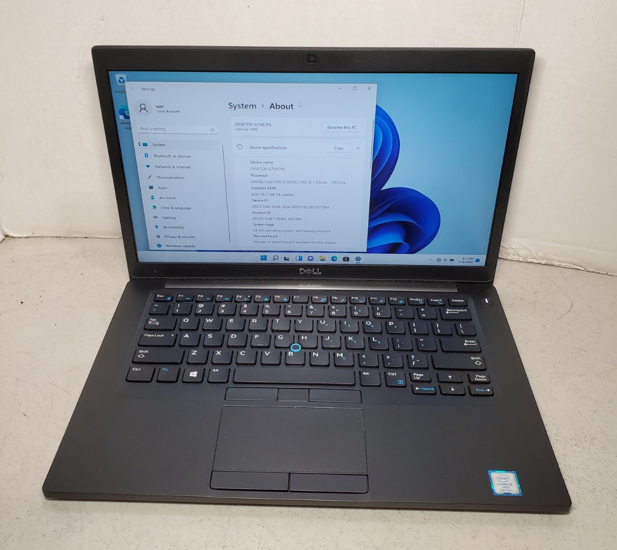Dell Latitude 7490 14″ Laptop i5-8350U 1.70GHz 8GB RAM 256GB SSD Win11 #69