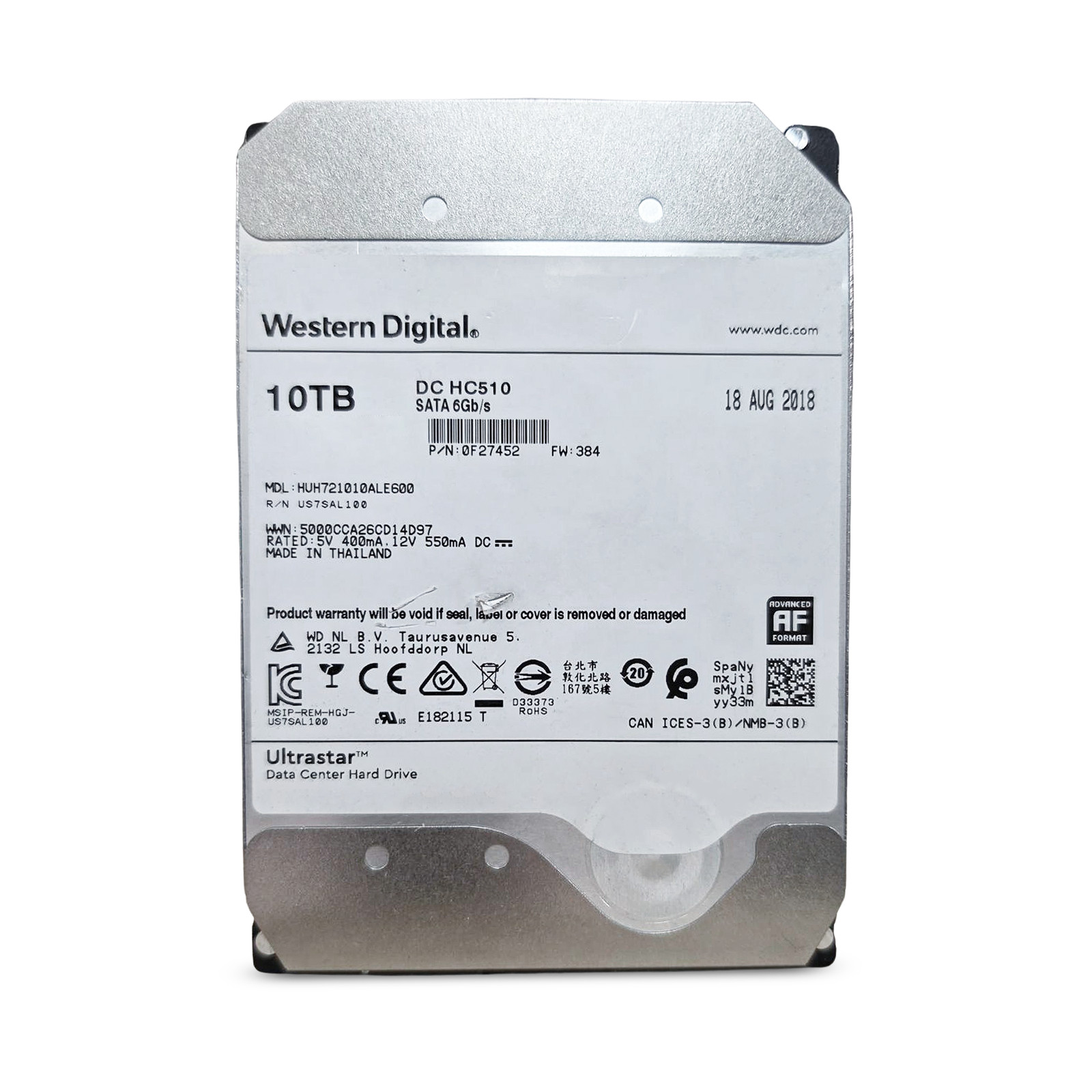 WD Ultrastar DC HC510 10TB HUH721010ALE600 0F27452 7.2K RPM SATA 6Gb/s 3.5″ HDD