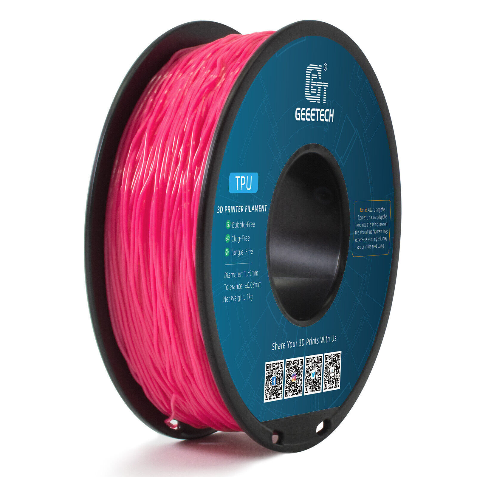 1kg/Roll GEEETECH TPU Filament Solid Color 1.75mm Flexible 3D Printer Filament