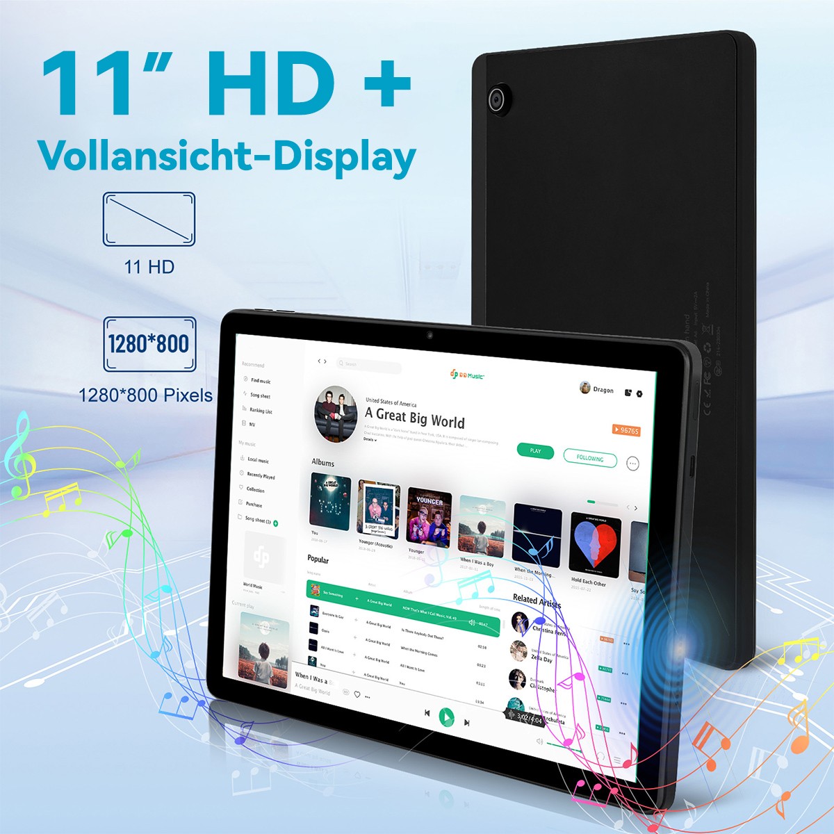 AEEZO 11″ WIFI Tablet Android 14 HD 10+128GB Tablet Pad Octa-Core Dual Camera