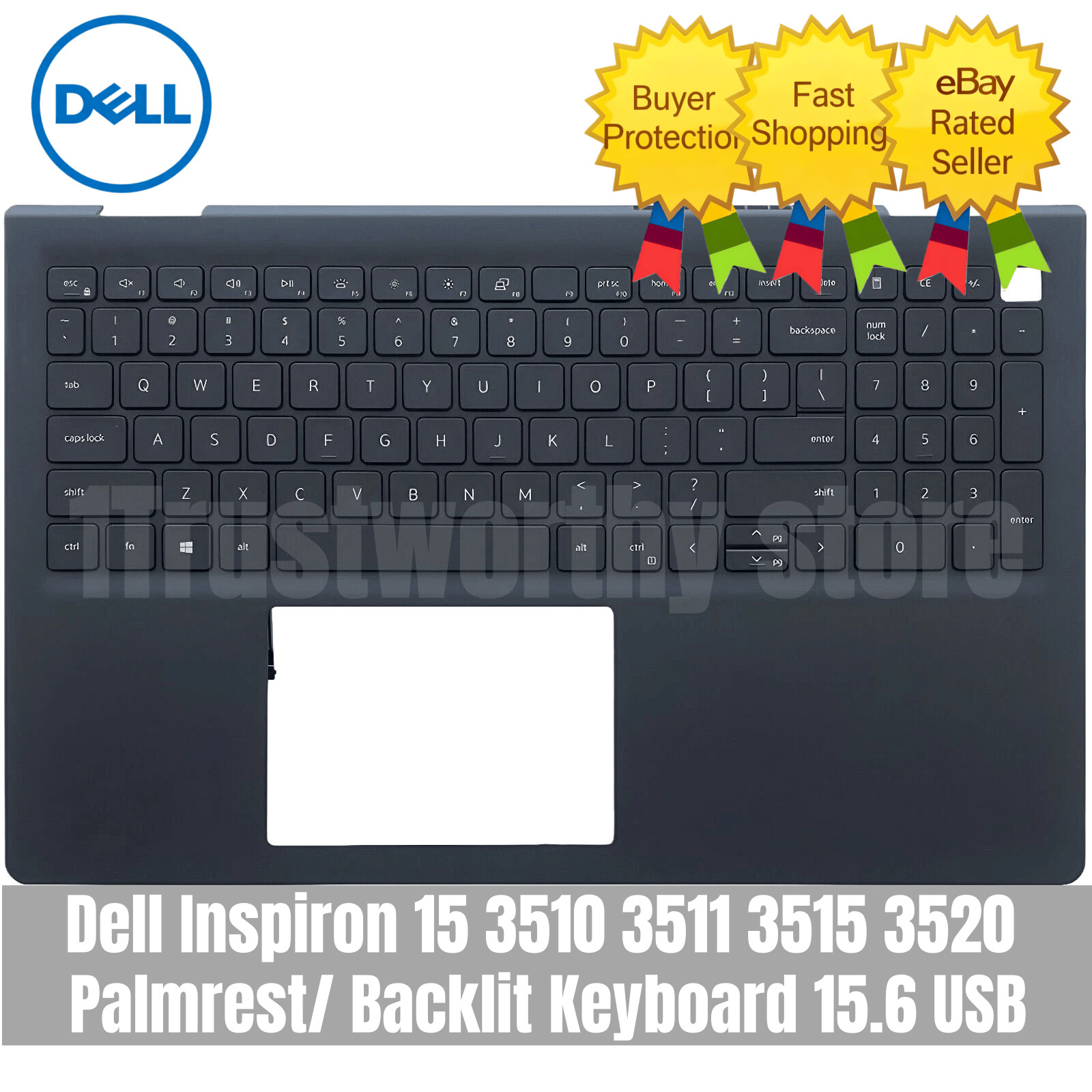 New For Dell Inspiron 15 3510 3511 3515 3520 Palmrest/ Backlit Keyboard 15.6 USB