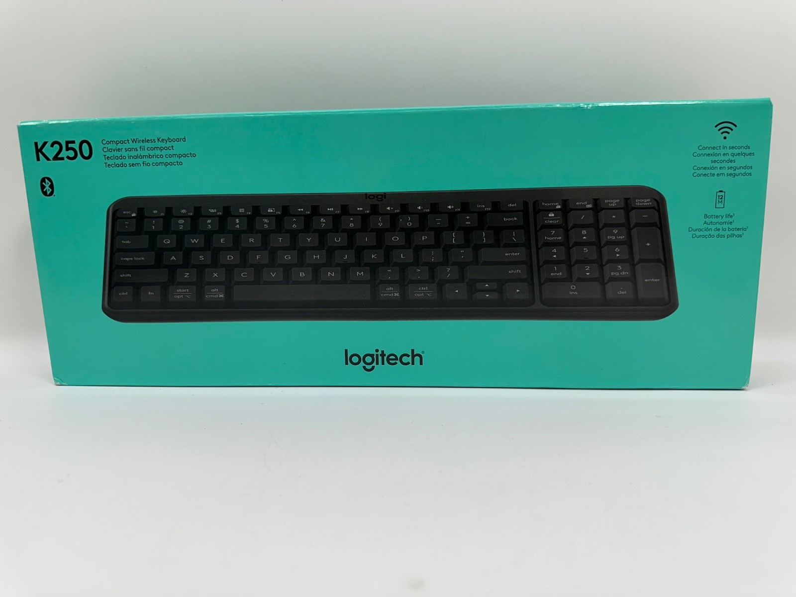 Logitech K250 Bluetooth Wireless Keyboard with Numpad, Spill-Resistant, Compact