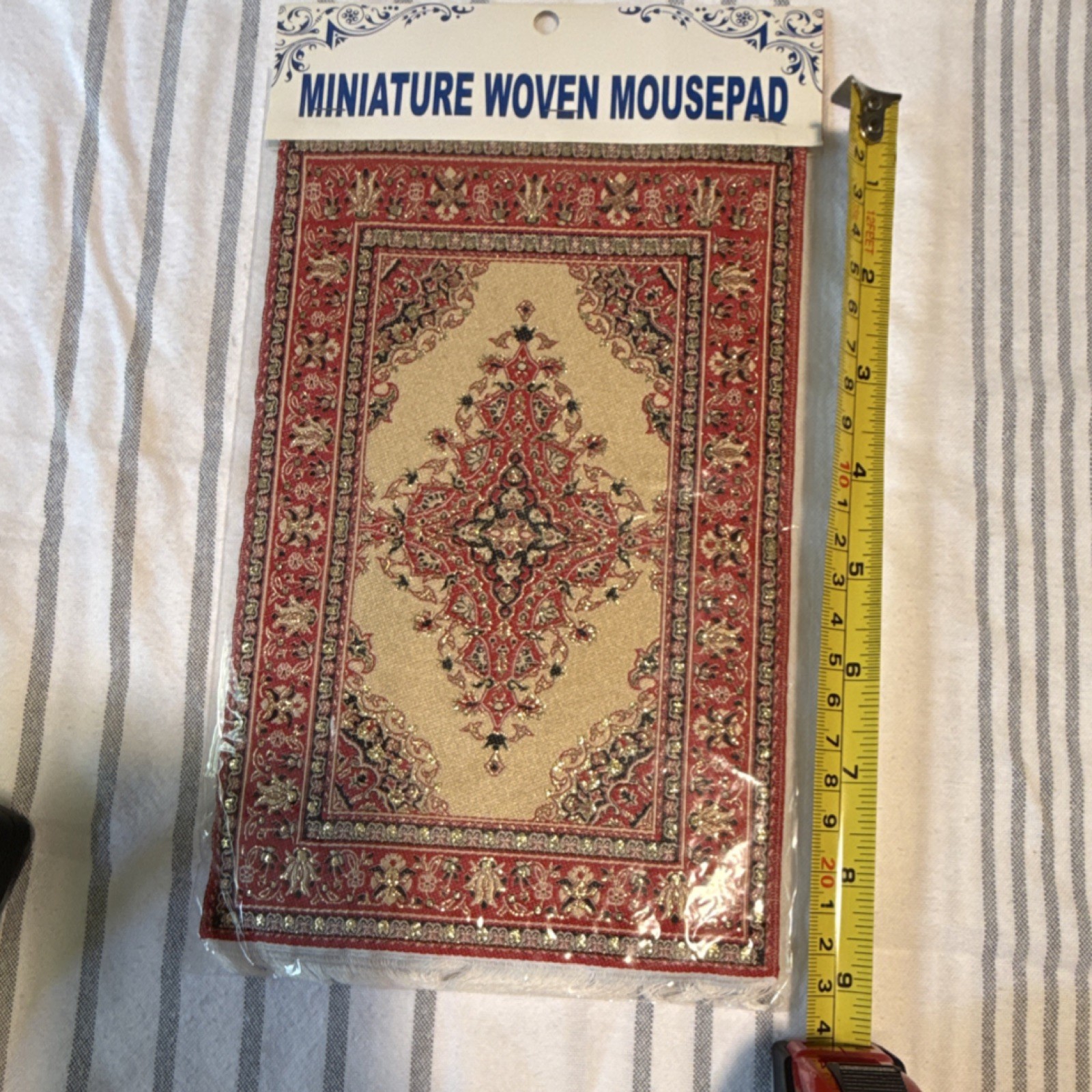 Patterned Woven Mouse Pad Non-Slip Oriental Rug Design Beige Red Black