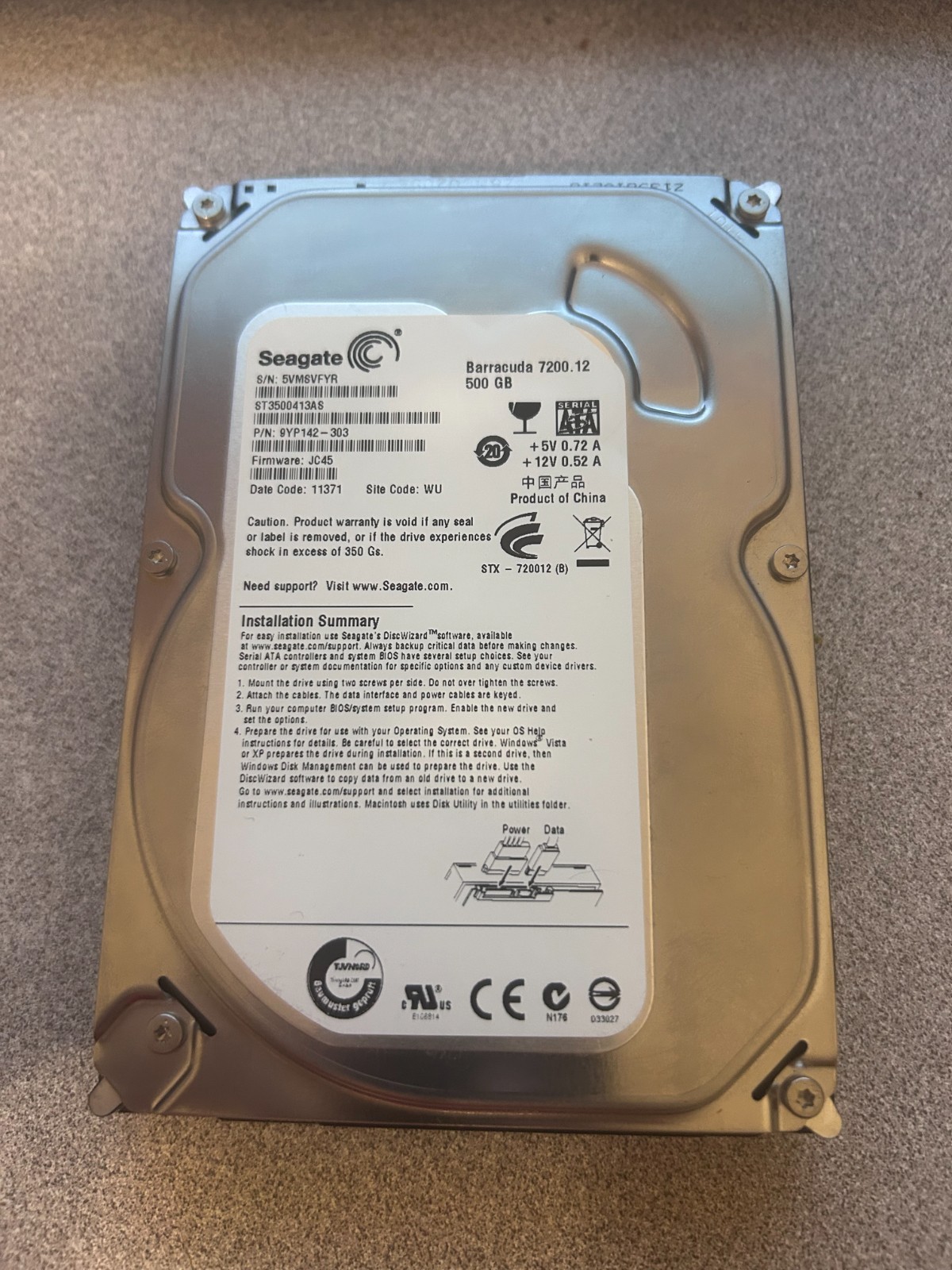 Seagate Barracuda 500GB 3.5″ 7200 RPM Desktop Hard Drive ST3500413AS
