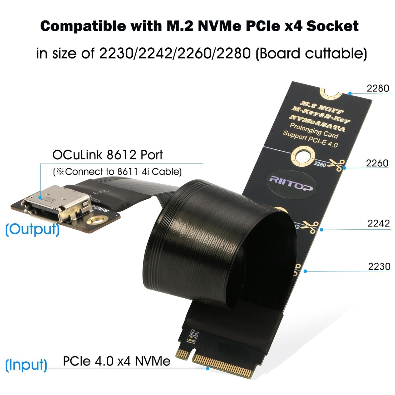 M.2 NVMe to OCuLink SFF-8612 Extender Adapter Cable 15cm for eGPU and SSD