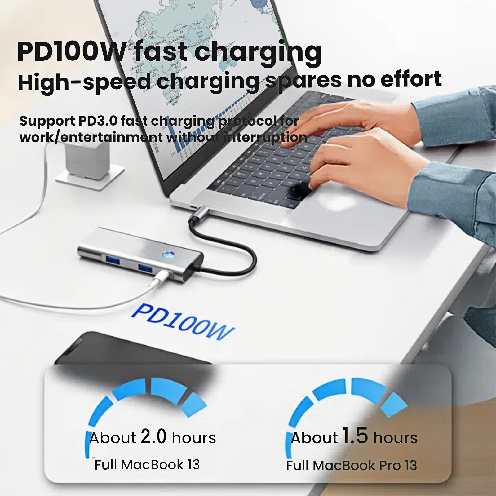 USB-C Docking Station with 4K HDMI,100W PD&10Gbps USB Data Ports For Laptop Ipad