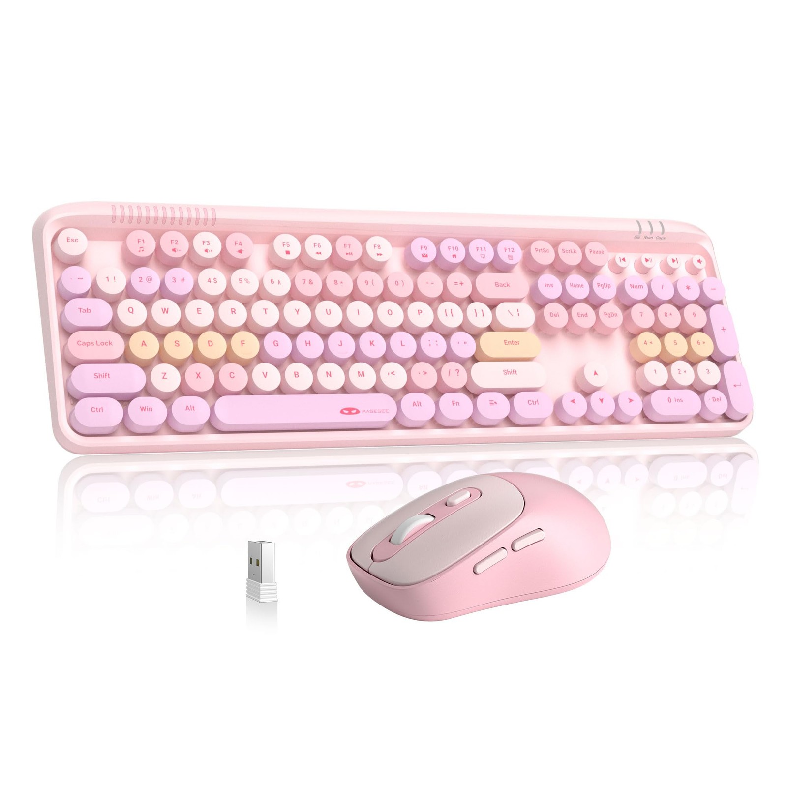 Wireless Keyboard Mouse Combo Round Keycaps Retro Typewriter 104 Key 2.4GHz