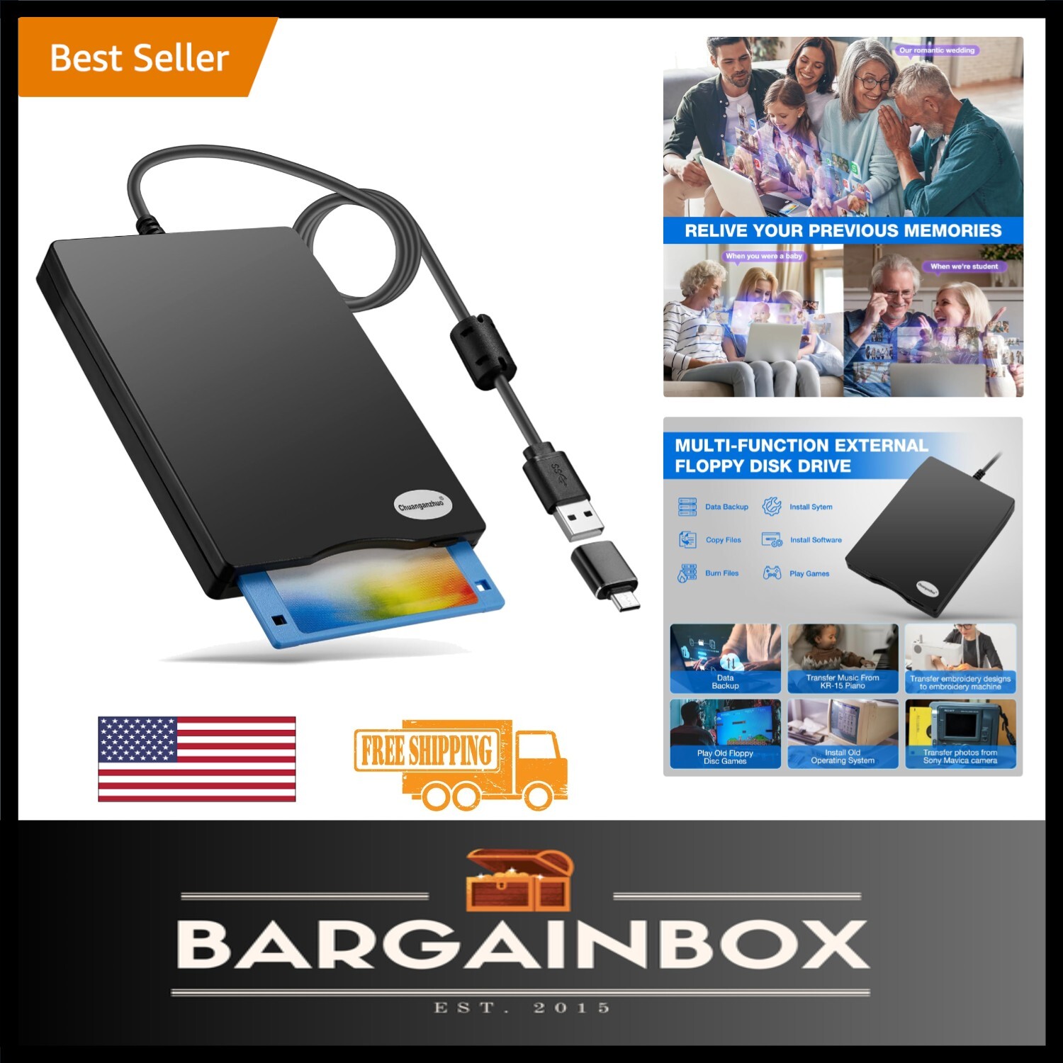 Dust-Resistant 1.44MB USB Floppy Disk Reader – Compatible with Windows Devices