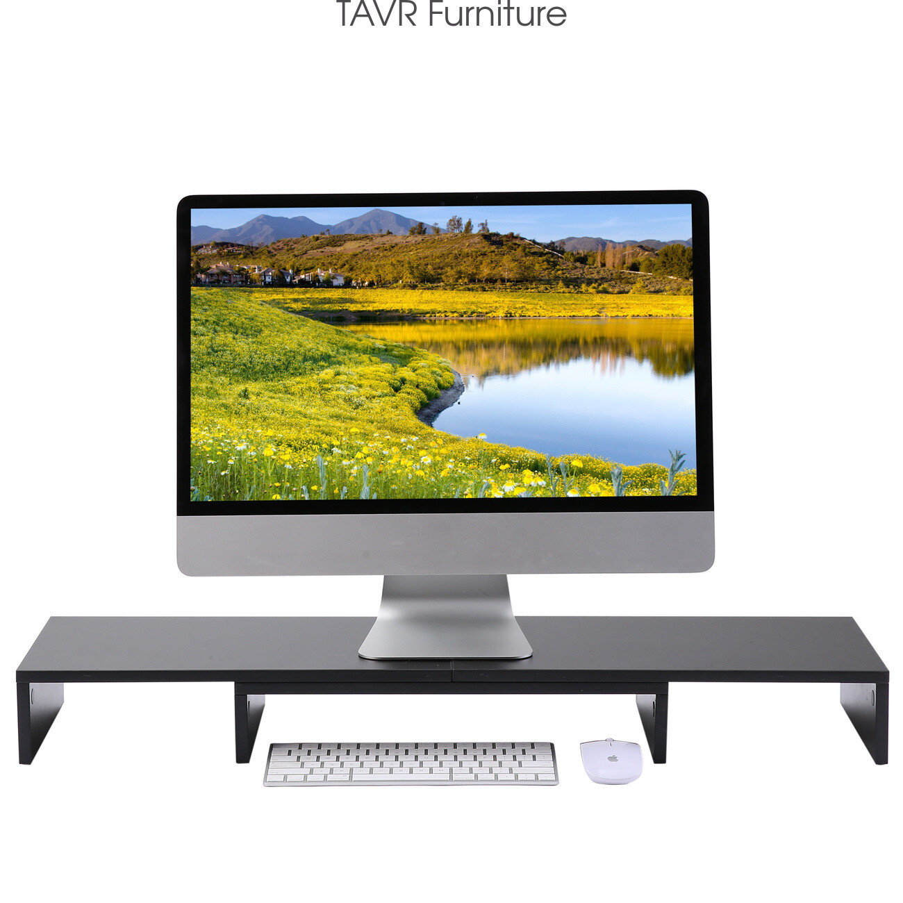 Wood Dual Monitor Stand Risers with Length and Angle Adjustable 3 Shelf