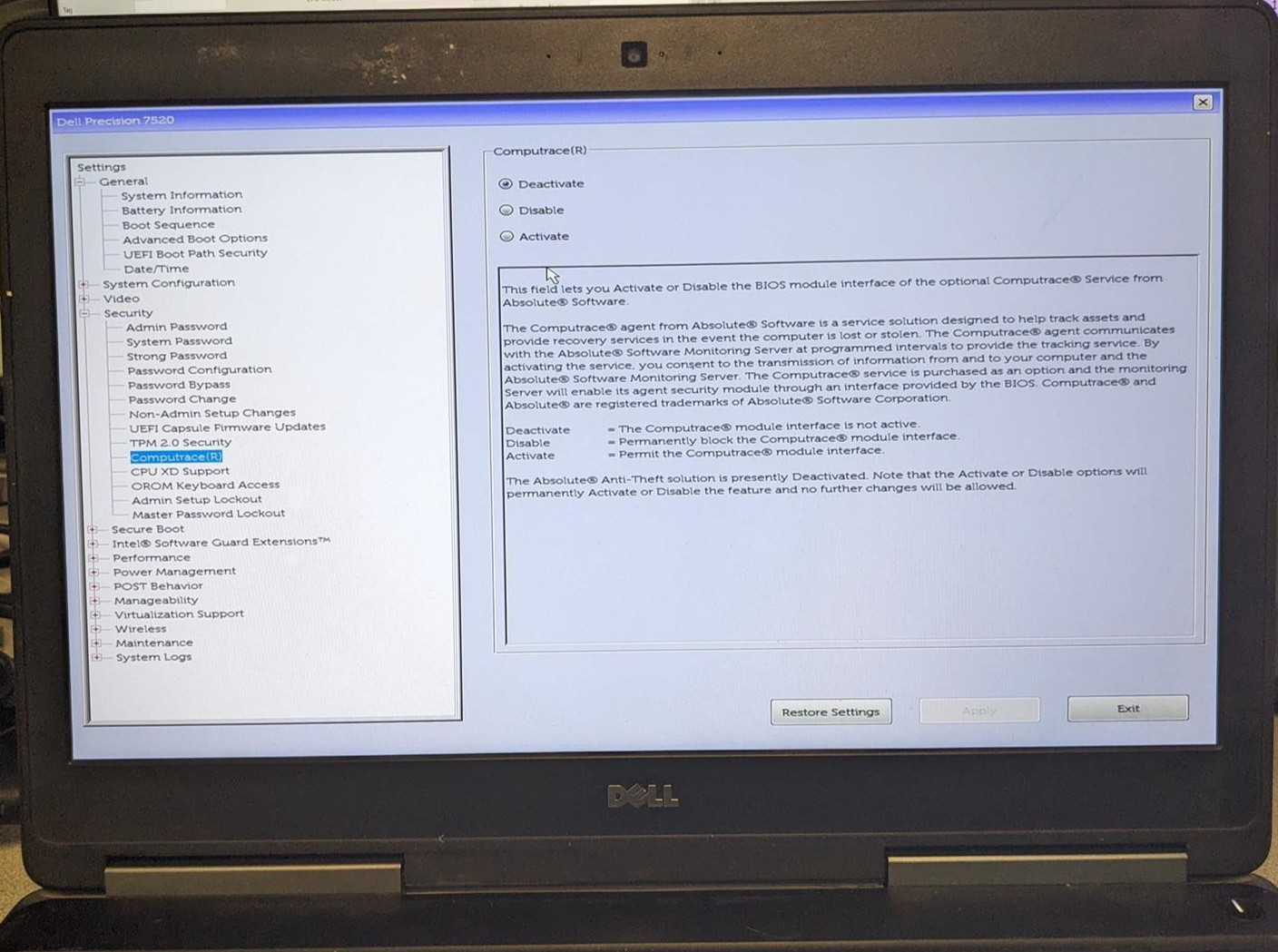 DELL PRECISION 7520 i7-7820HQ @ 2.90GHz, 8GB RAM, NO HDD/OS