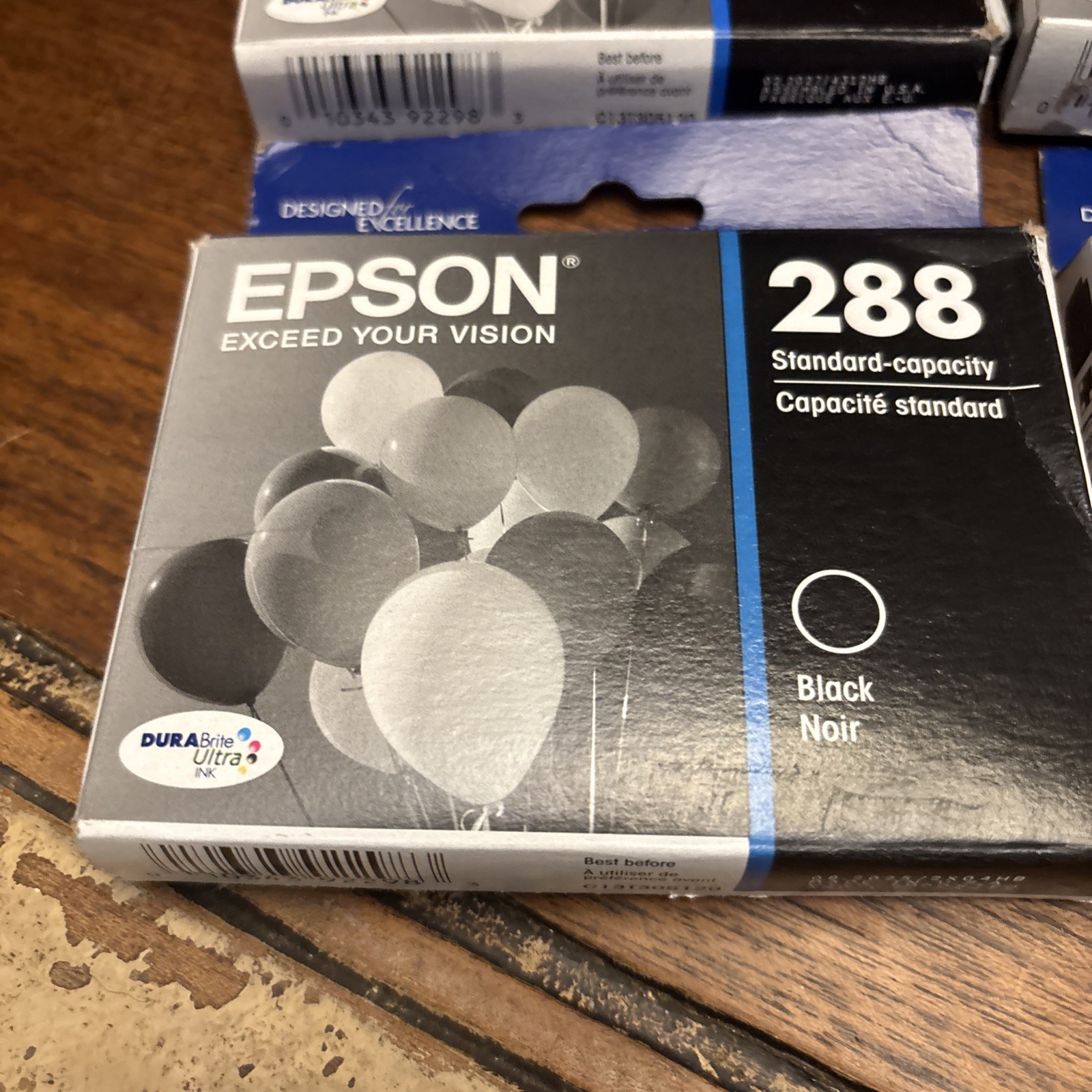 4 Epson 288 Black Ink Sealed Best By: 6/24, 8/25, 8/25, 2/27