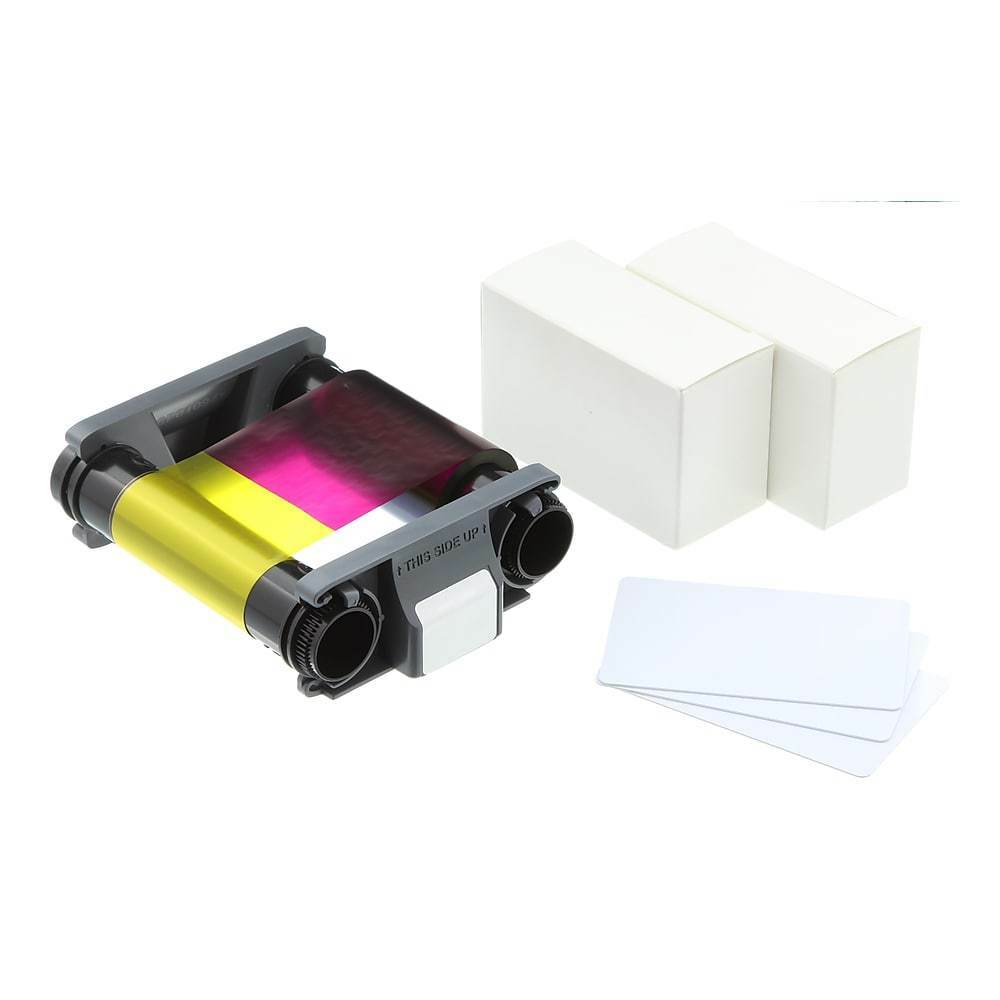 Genuine Evolis Badgy100 / Badgy200 YMCKO Ribbon + PVC Card Set – CBGP0001C – New