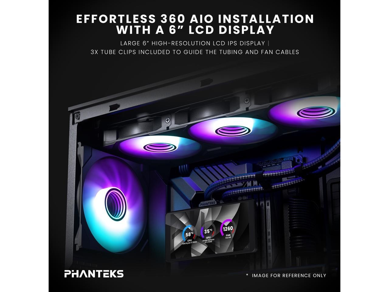 Phanteks Glacier One 360M25-LCD AIO Liquid CPU Cooler, 6″ IPS LCD HD Display, 12