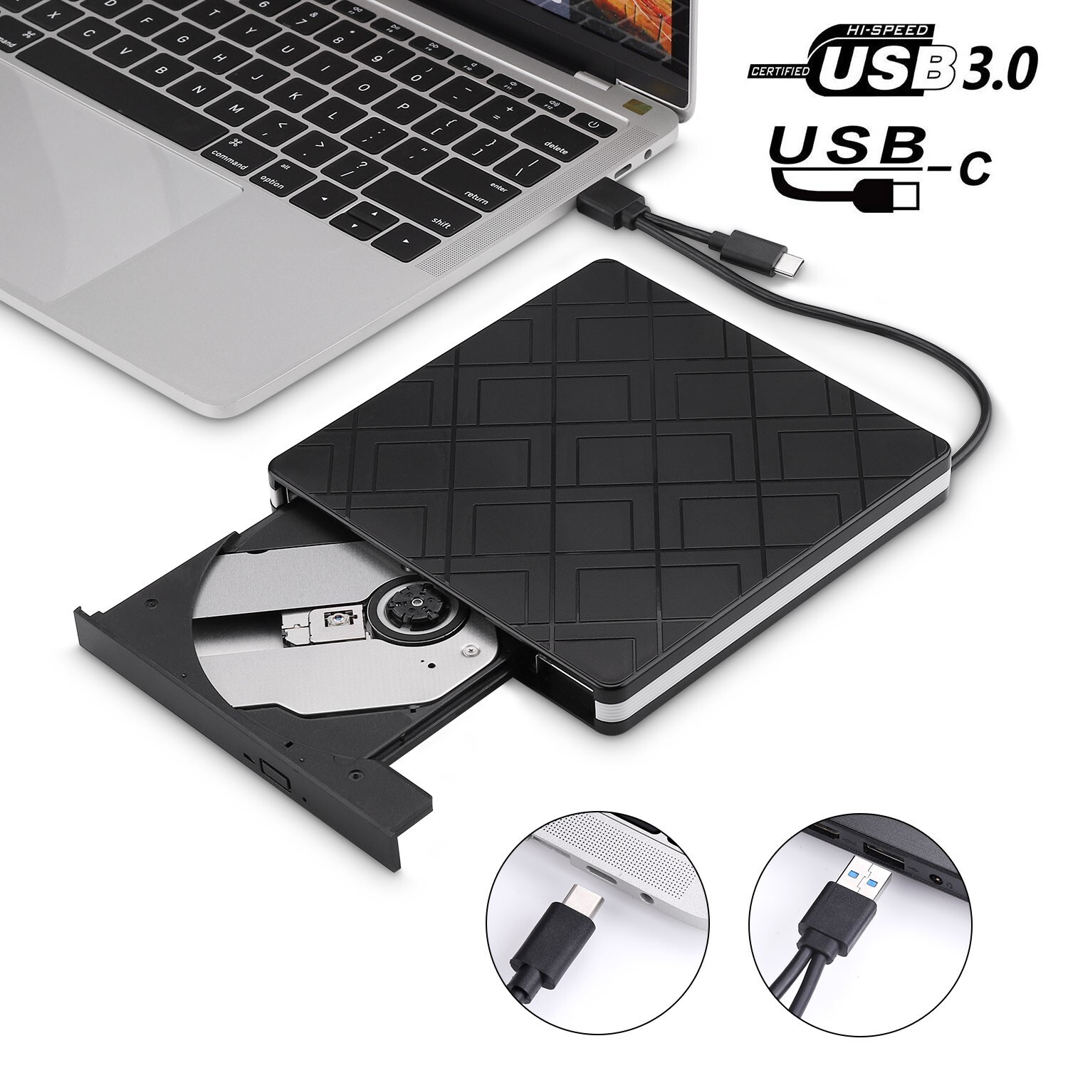 External CD DVD Drive CD-RW DVD-R Combo Burner USB 3.0 Type-C for Windows 11 10