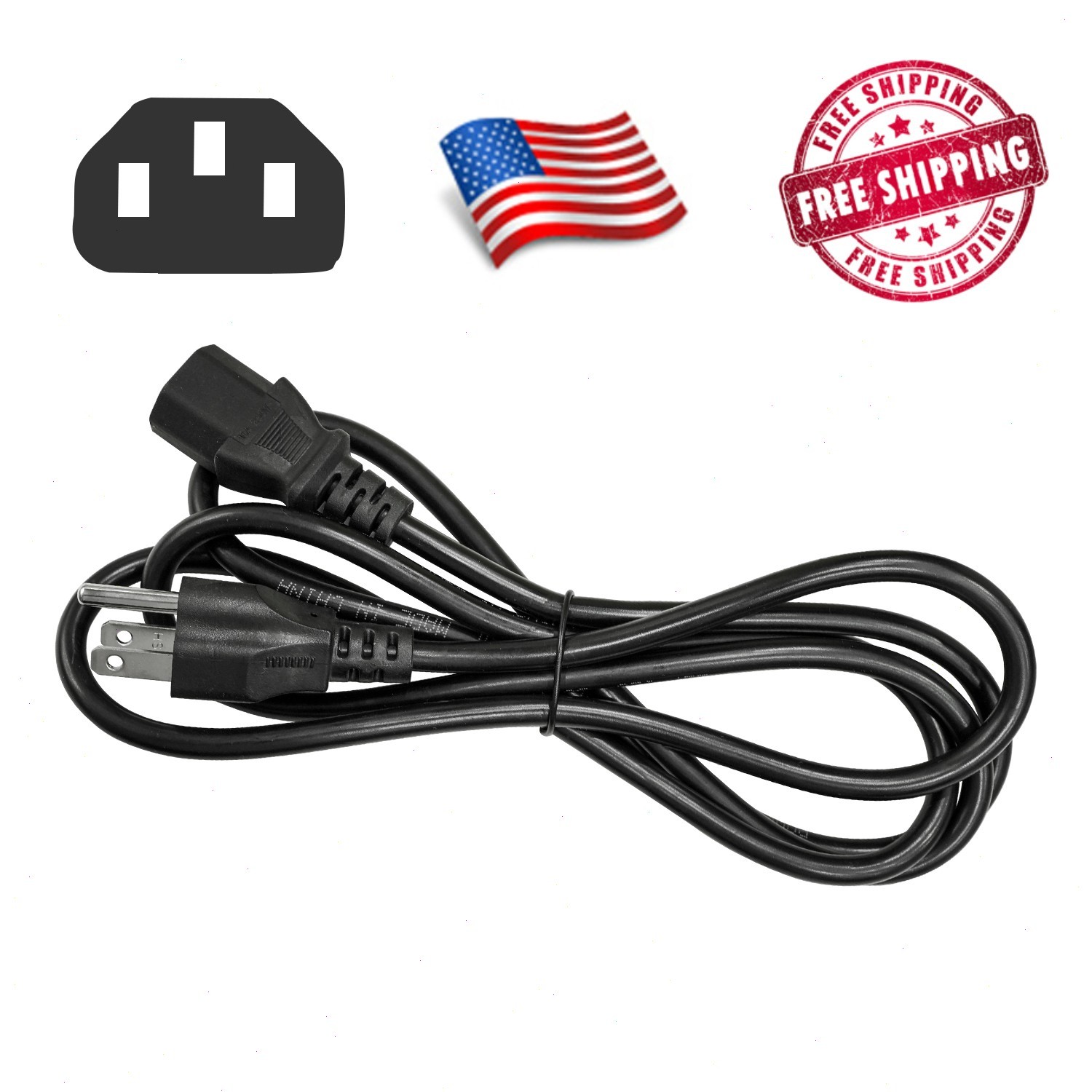Lot of 10-100 AC Power Cord Cable Desktop Monitor Computer PC 6ft IEC320