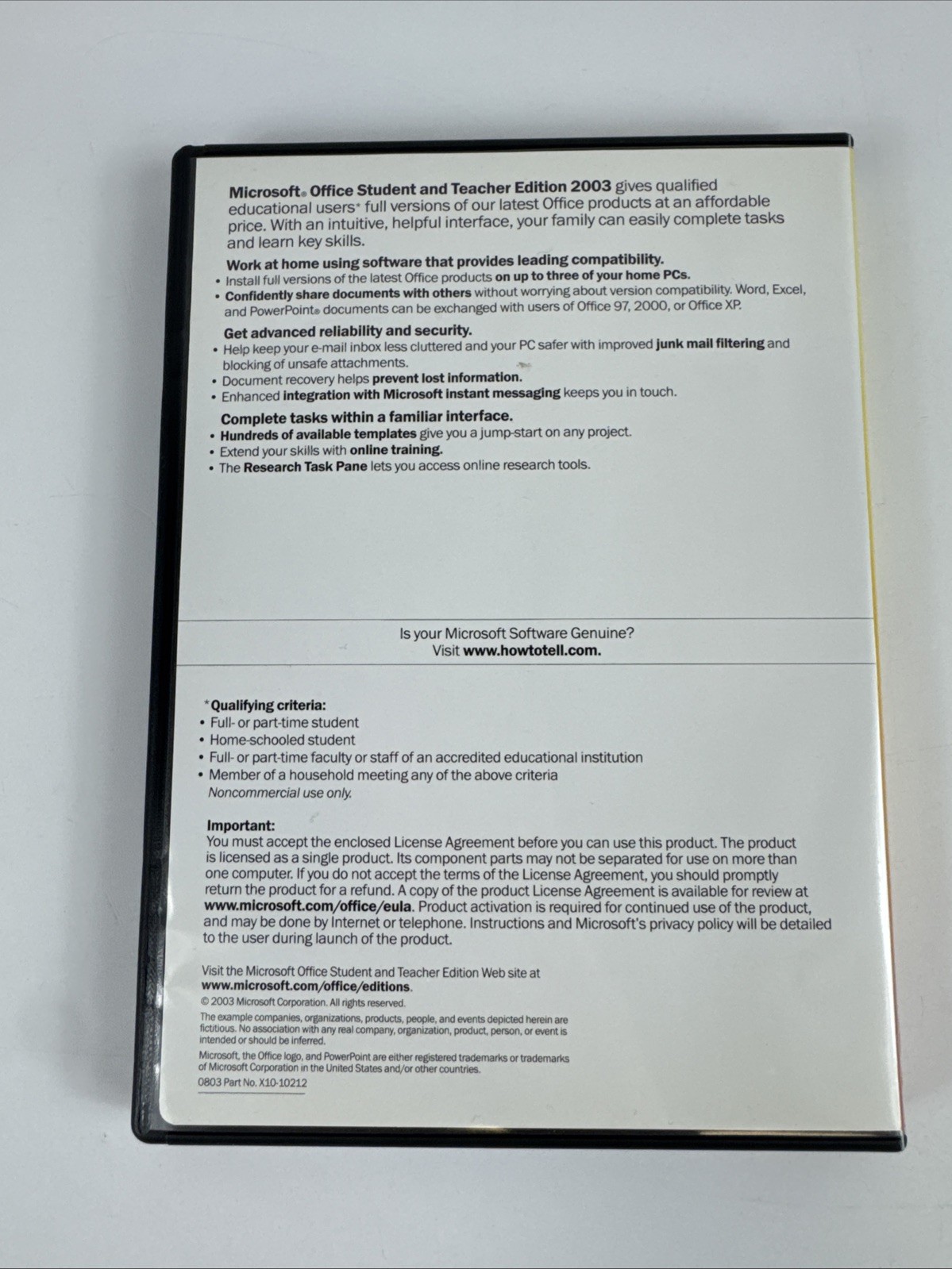 Microsoft Office 2003 Student And Teacher Edition Physical Disc w/ License Key