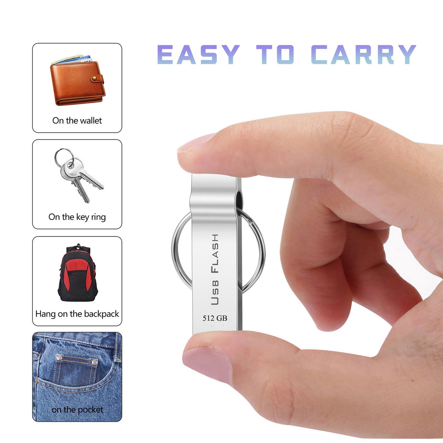 USB Flash Drive 512GB Memory Stick Waterproof Pendrive Thumb Stick